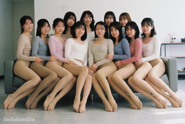 ニット＋ベージュパンスト直履きの12人の女性