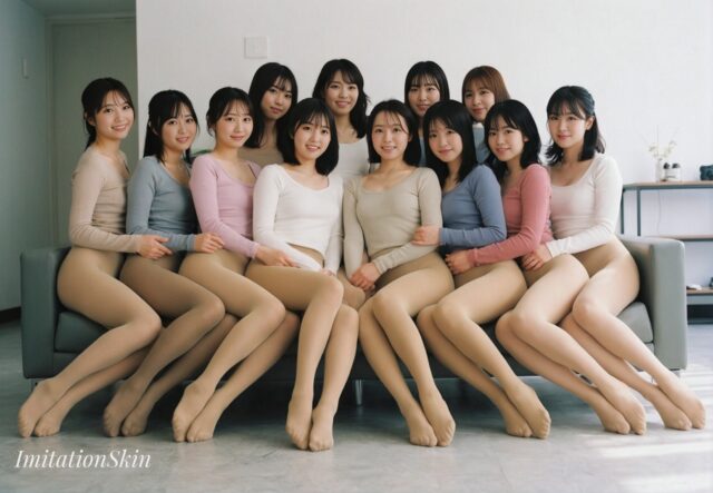 ニット+ベージュパンスト直履きの12人の女性